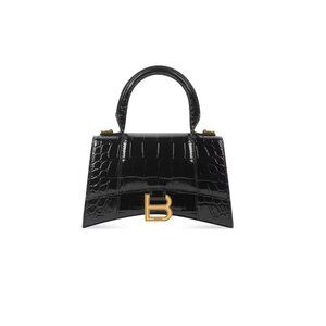 Excellent Balenciaga Leather XS Croc-embossed Hourglass Bag w/ Gold Hardware